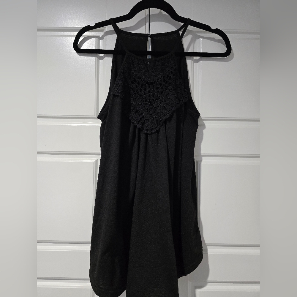 Elegant Black Crochet Detail Women's Top